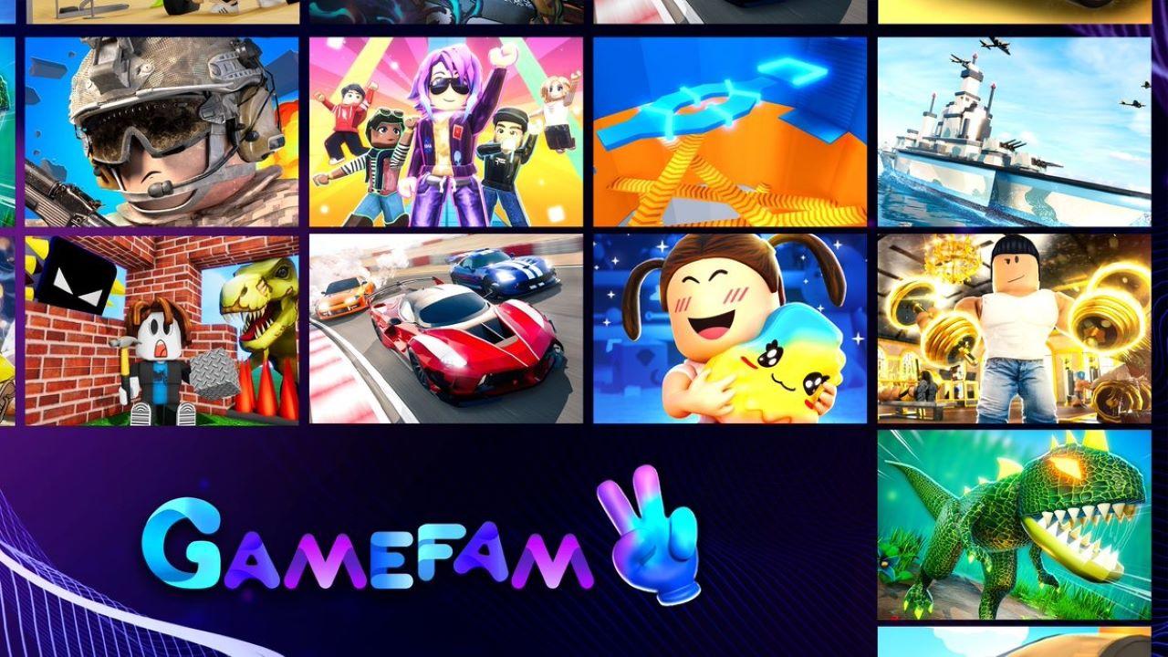 A collage of different games Gamefam has created, along with the gamefam logo