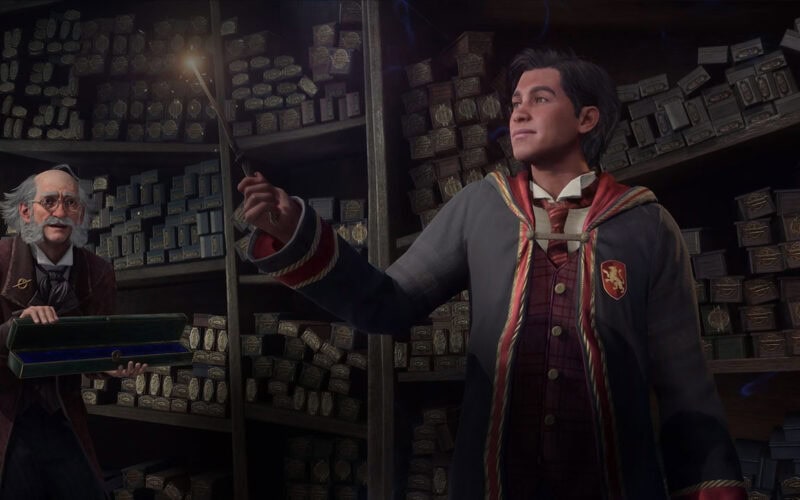 hogwarts student casting a spell