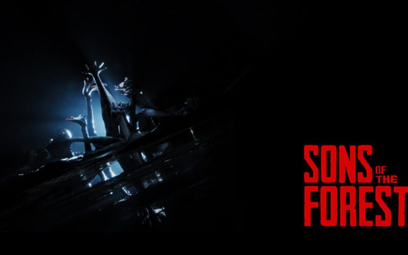 sons of the forest wallpaper with the logo on the right bottom corner and in-game graphic image on left