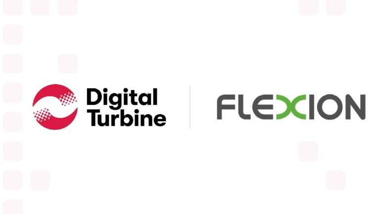 digital turbine and flexion logos over white background.