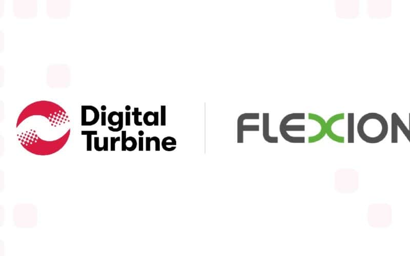 digital turbine and flexion logos over white background.