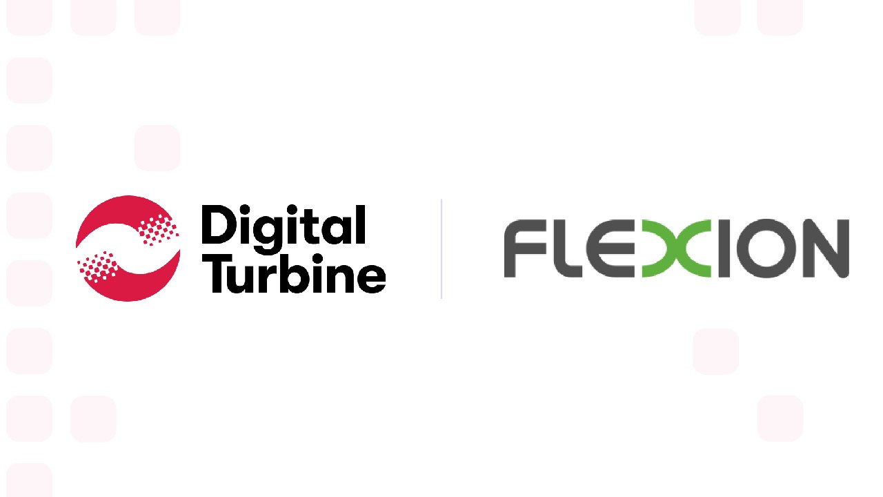 digital turbine and flexion logos over white background.