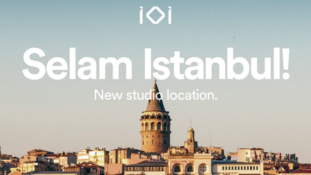 io interactive announcement saying "selam İstanbul" over a photo of Galata Tower.