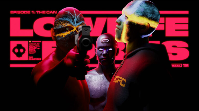 lowlife forms game characters pointing a gun at the screen