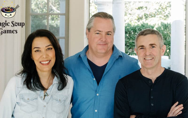 Jen Oneal, J. Allen Brack, and John Donham photographed together