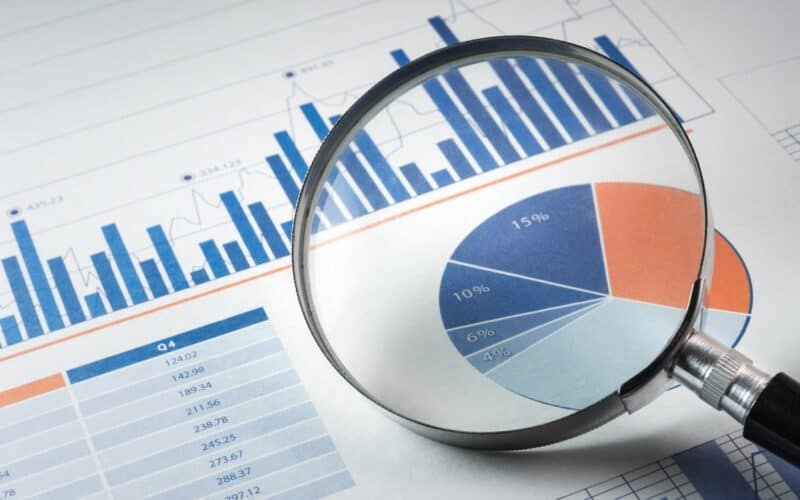 finacial graphs under magnifying glass.