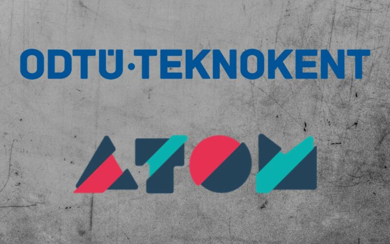 odtü teknokent ve atom logosu gri art alan üzerinde.