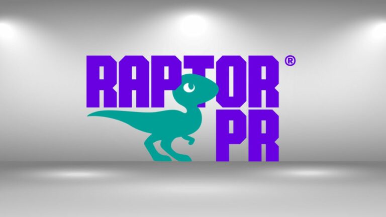 raptor pr logo over grey background.