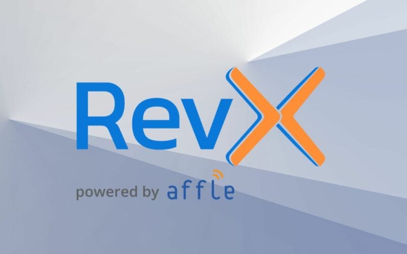 revx logo over gray background.