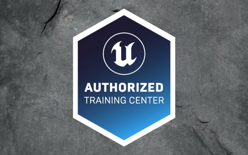 unreal engine authorized training center logo over gray background