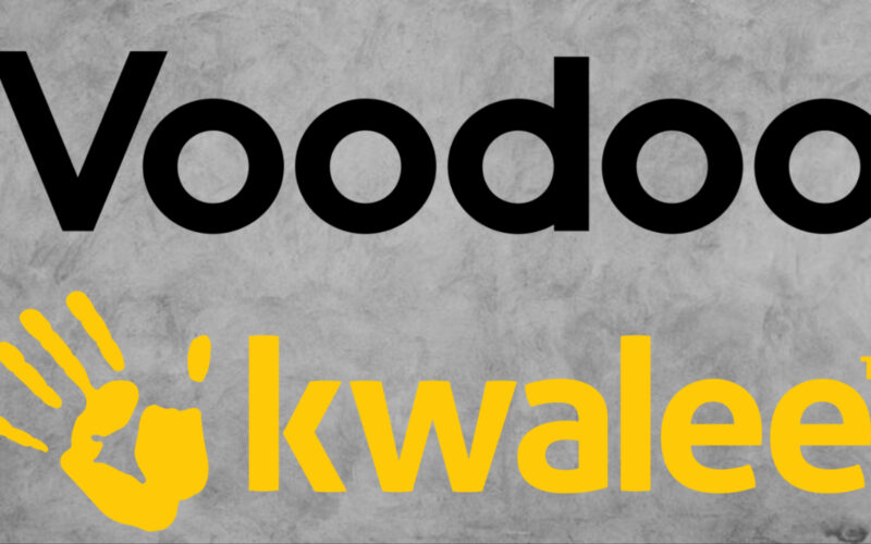Voodoo and Kwalee games logos over a grey background.