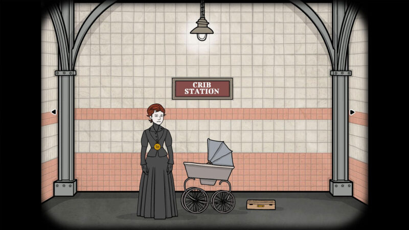 Rusty Lake's new game underground blossom's main character Laure Vonderboom with a baby crib.