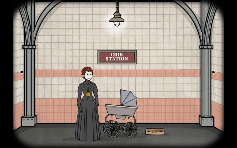 Rusty Lake's new game underground blossom's main character Laure Vonderboom with a baby crib.