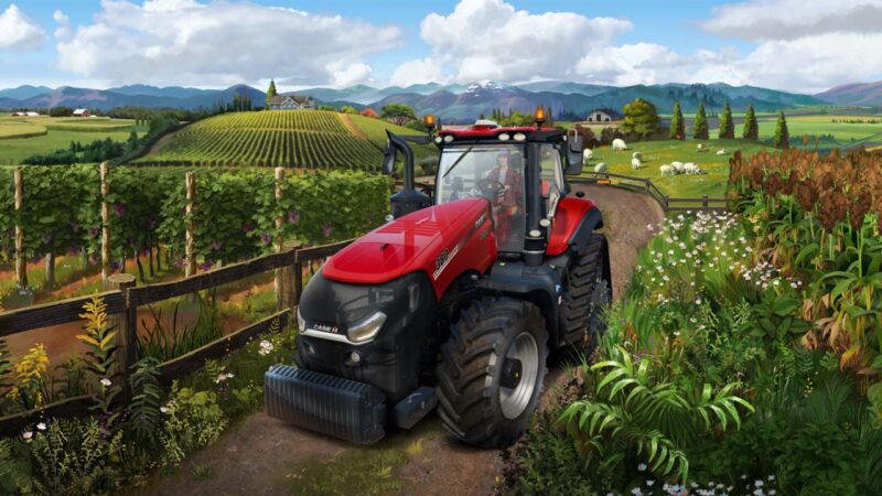farming simulator screenshot with a tractor farming in corn field.