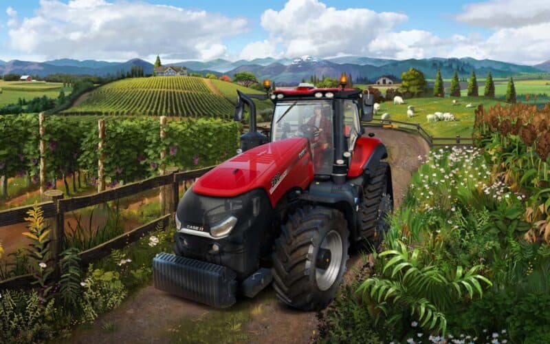 farming simulator screenshot with a tractor farming in corn field.
