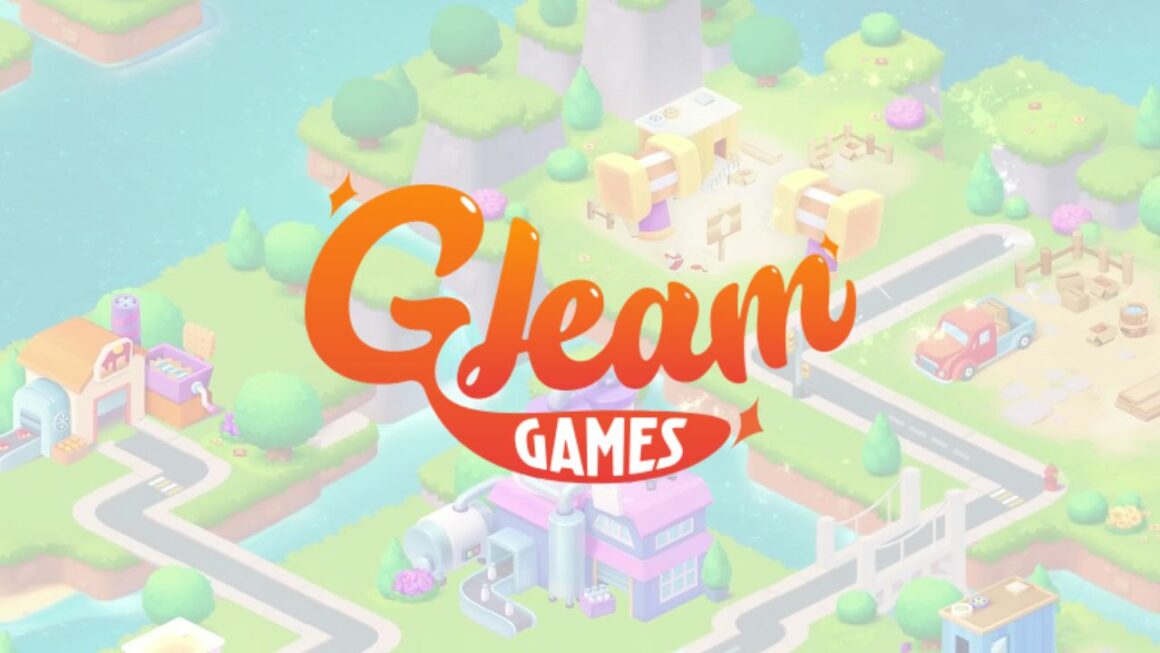 gleam games logo with everblast background.