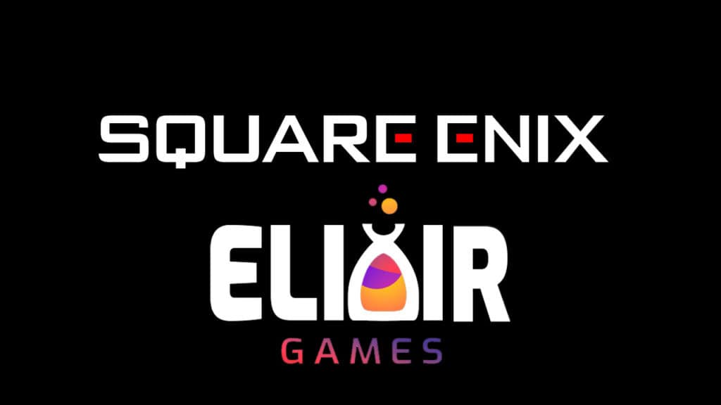 square enix and elixir games logos on black background