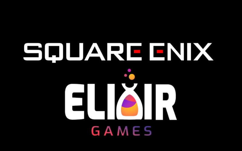 square enix and elixir games logos on black background