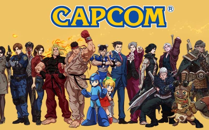Capcom game's characters posing together. These characters include Ken and Ryu from Street Fighter and main protagonist from Monster Hunter series.