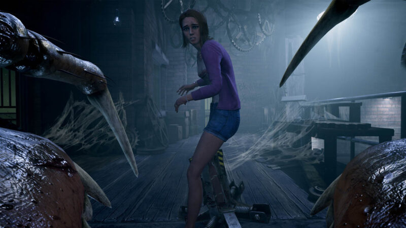 high school girl from horror game last year is being attacked by a giant spider.