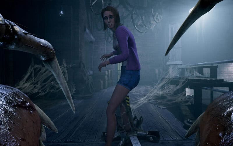 high school girl from horror game last year is being attacked by a giant spider.