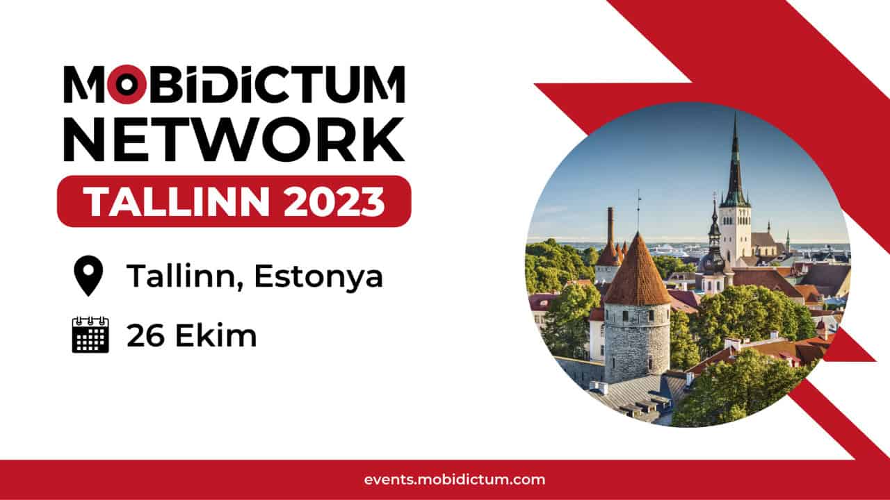 estonya'nın başkenti tallinn görüntüleri içeren mobidictum tallinn 2023 etkinliği afiş görseli.
