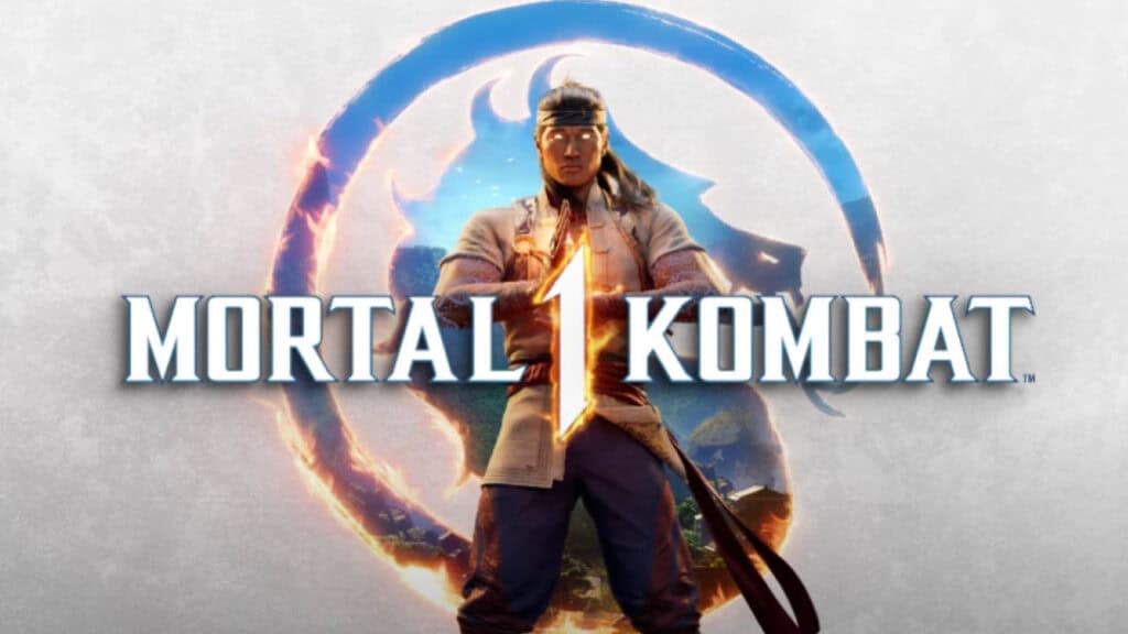 Fire God Lui Kang posing in front of the new Mortal Kombat 1 logo.