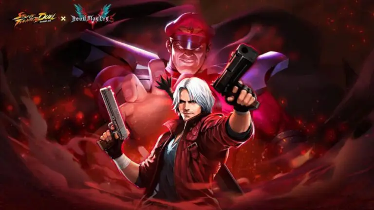 Devil May Cry's Dante and Street Fighter's Mr. Bison posing in a menacing stance against each other.
