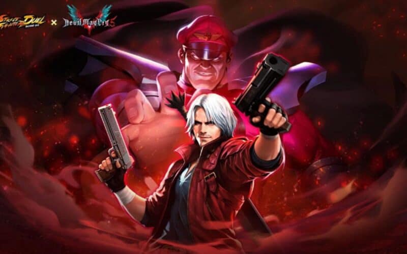 Devil May Cry's Dante and Street Fighter's Mr. Bison posing in a menacing stance against each other.