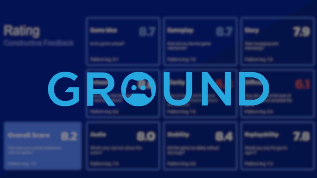 g.round logo over the user interface image of g.round playtest service.