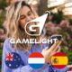 gamelight logo over a stock photo of hands holding a mobile device.