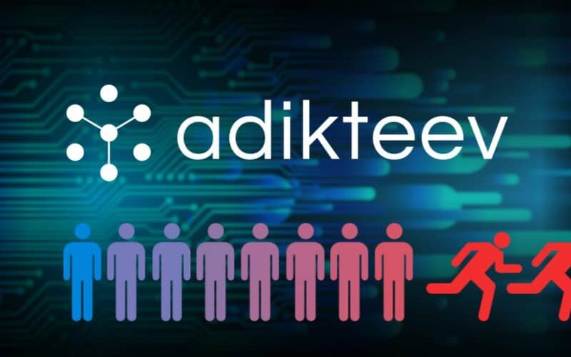 adicteev logo ove tech-themed background.