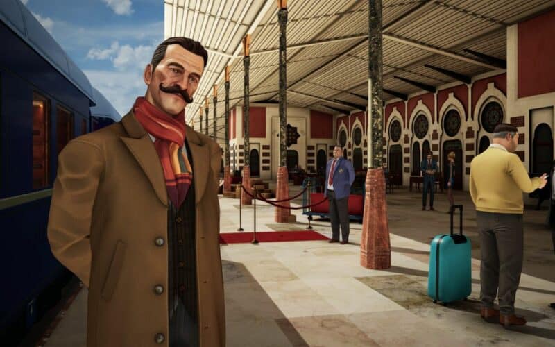 hercula pairot waiting for the orient express on the train platform.