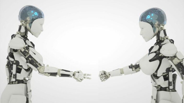 two robots playing rock paper scissors