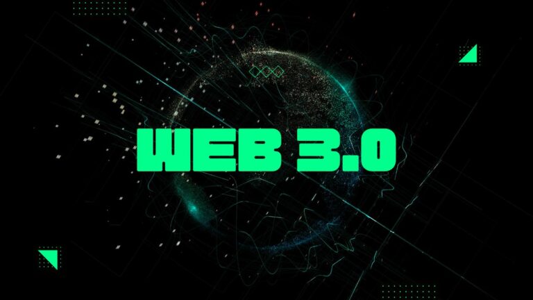 uzayın karanlığı içinde görülen yerküre ve üzerinde web 3.0 yazısı.