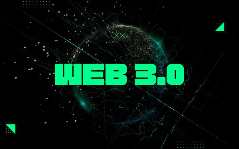 uzayın karanlığı içinde görülen yerküre ve üzerinde web 3.0 yazısı.