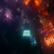 Colorful image with cyberpunk environment and