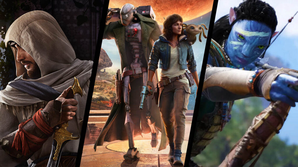 Characters from Assassin's Creed Mirage, Star Wars Outlaws and Avatar