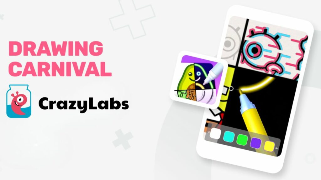 crazylabs logo with in-game images from drawing carnival.