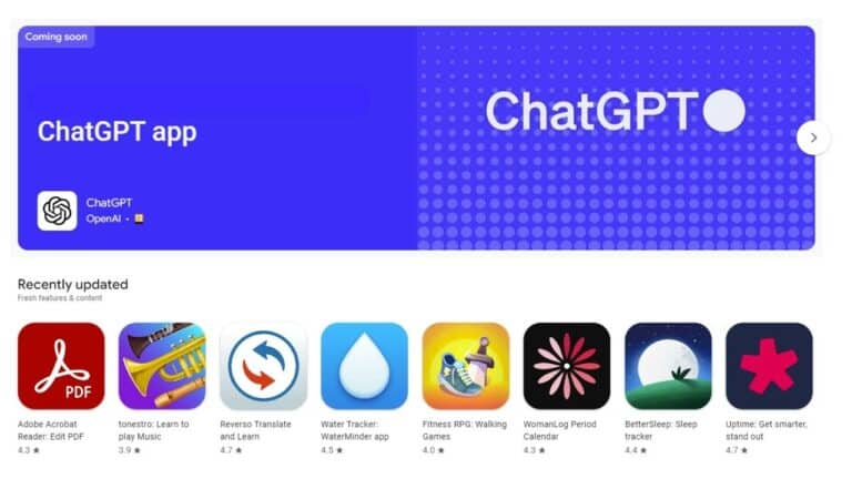featured screen from google play app store