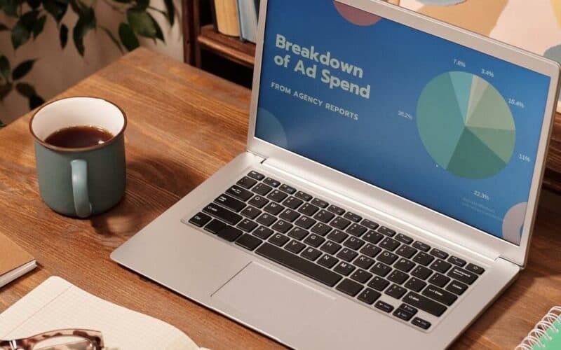 macbook screen with a pie chart