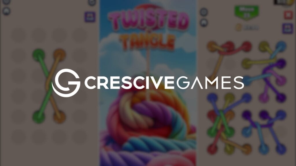 crescive games logo over in-game image of twisted tangles.