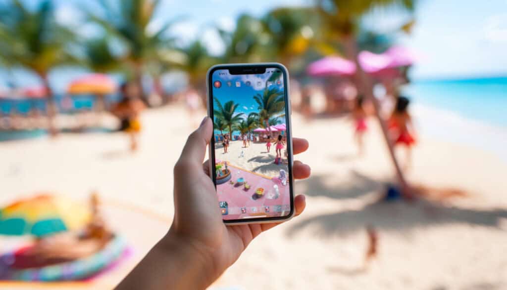 girl playing with a casual game at a beach