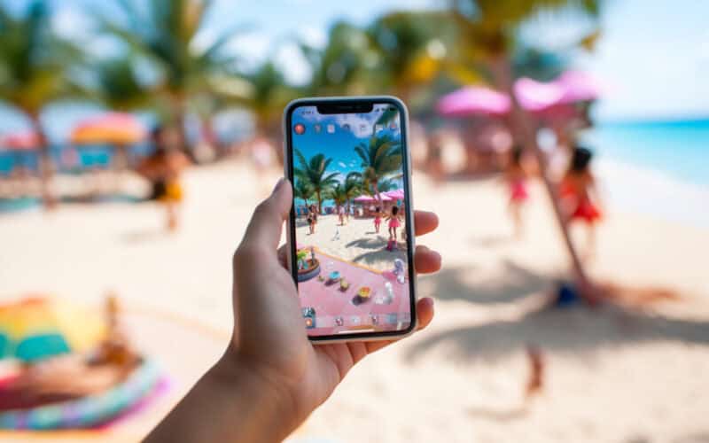 girl playing with a casual game at a beach