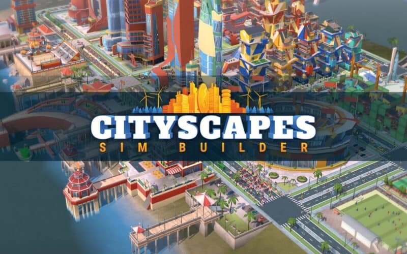 cityscapes: sim builder title image. developed by magic fuel games.