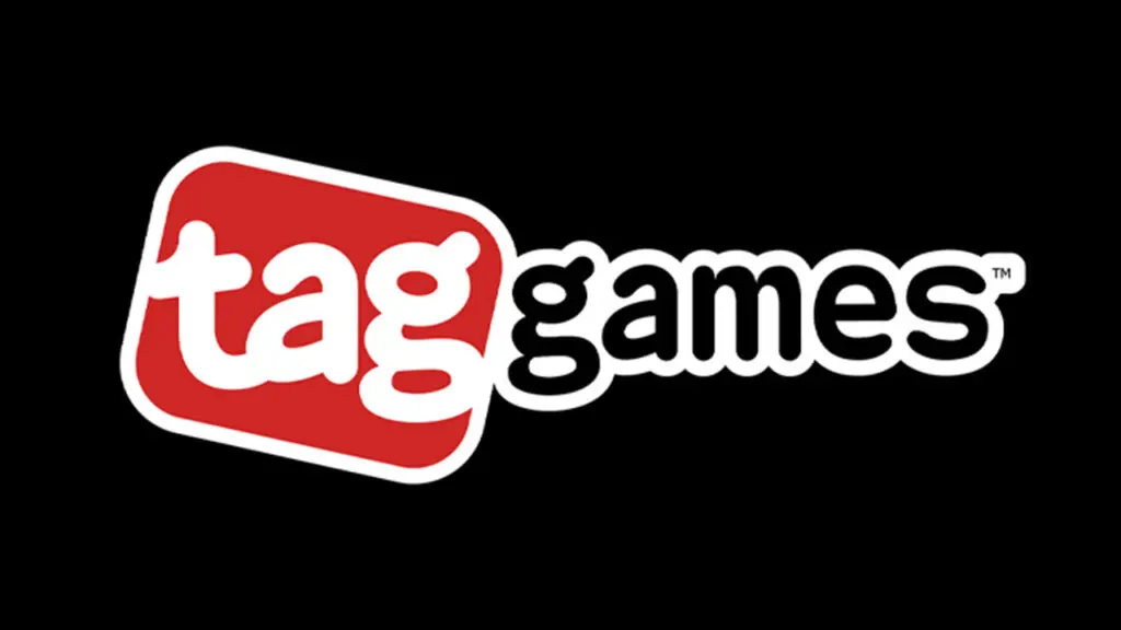 Tag Games logo on a black background.