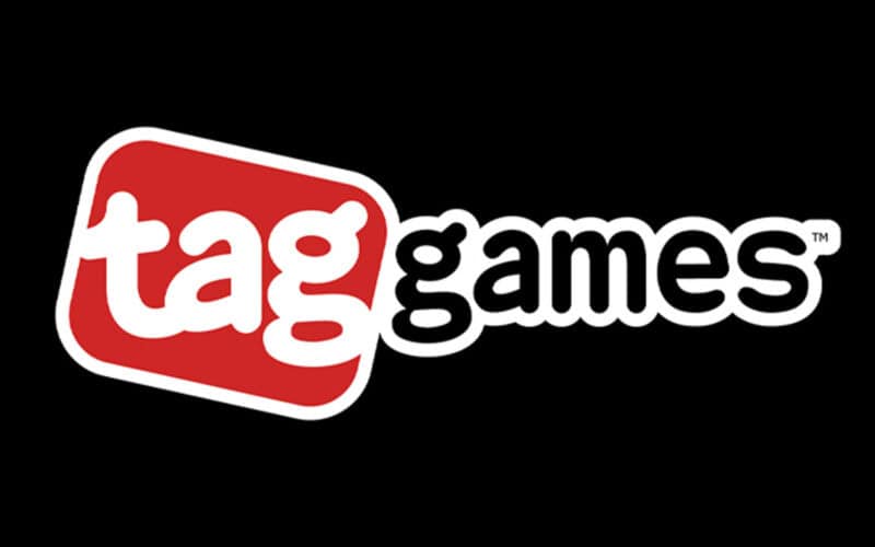 Tag Games logo on a black background.