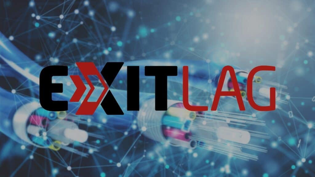 exitlag logo over fiberoptic cables.