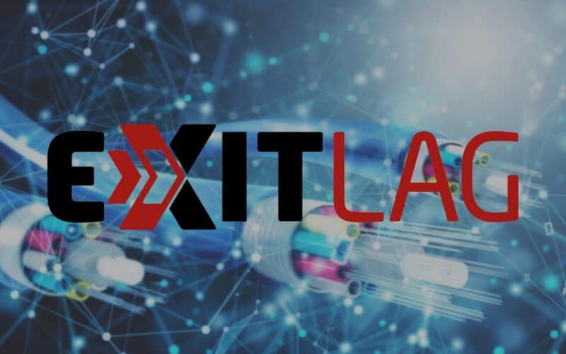 exitlag logo over fiberoptic cables.
