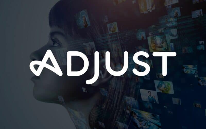 adjust logo over a futuristic abstract image of a female.